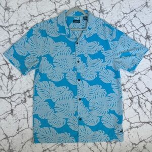 CARRIBEAN JOE Hawaiian Shirt Men's XL Blue Floral Print Lightweight Comfort